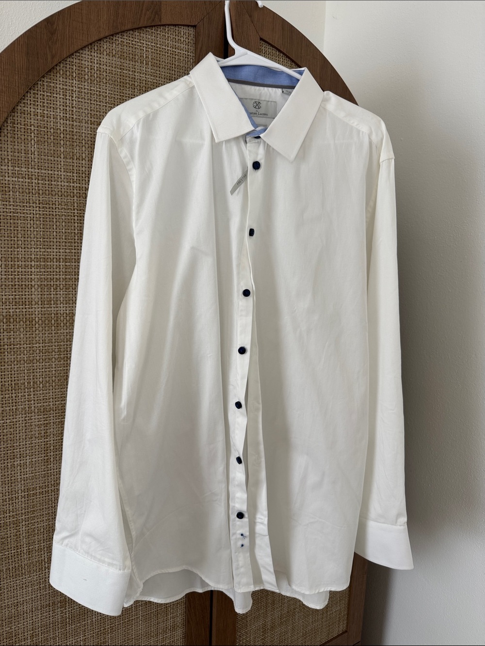 Christian Lacroix Prestige White Cotton Dress Shirt XL 17.5 Contemporary Fit